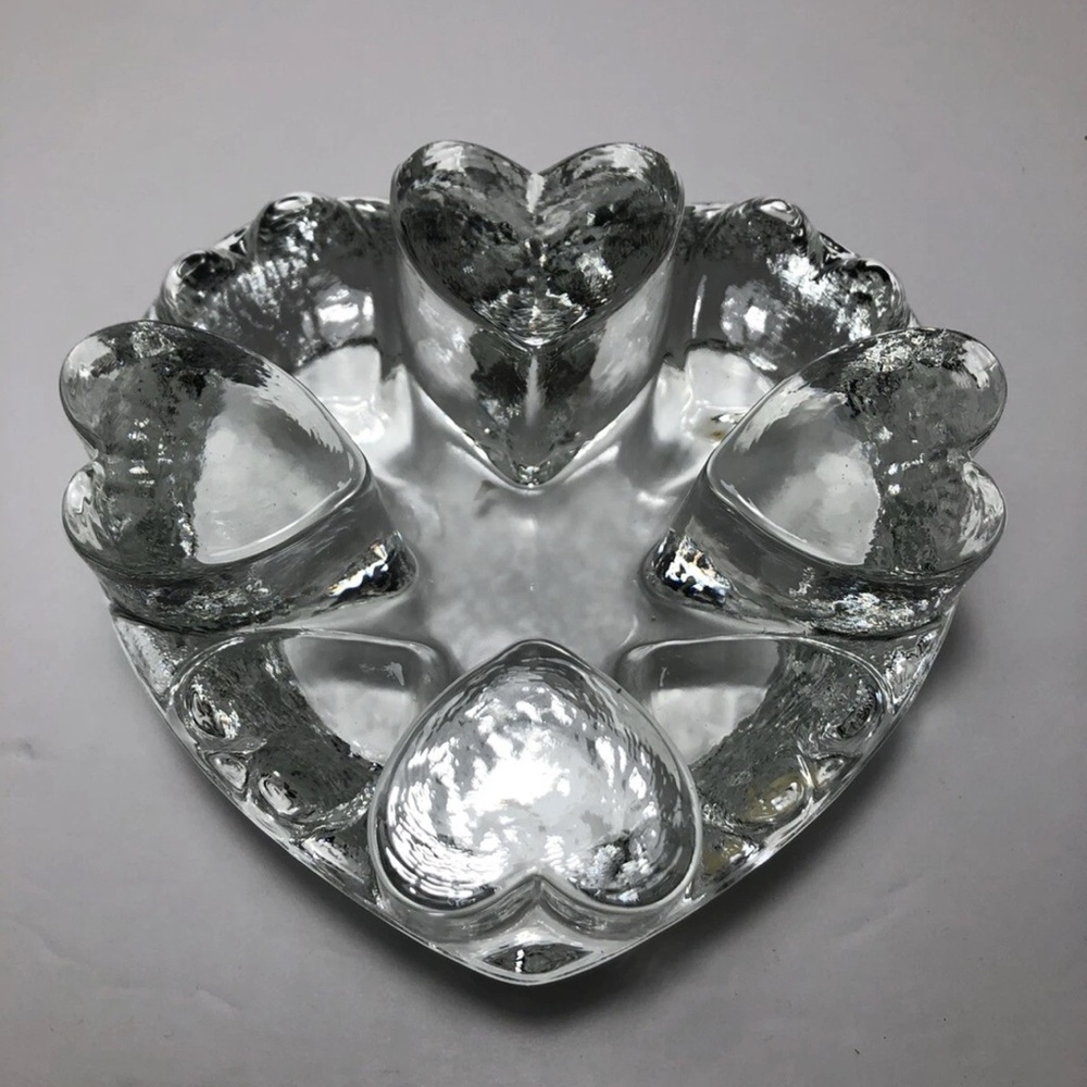 Vintage MCM Glasdesign Bel Mondo Glass 3D Heart Votive Candle Holder